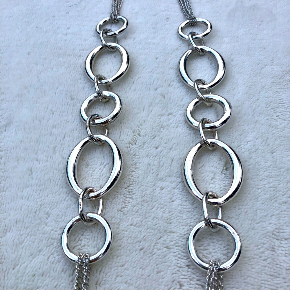 Y2K Silver Necklace Linked Metal Chain Silver Big Ovals Long